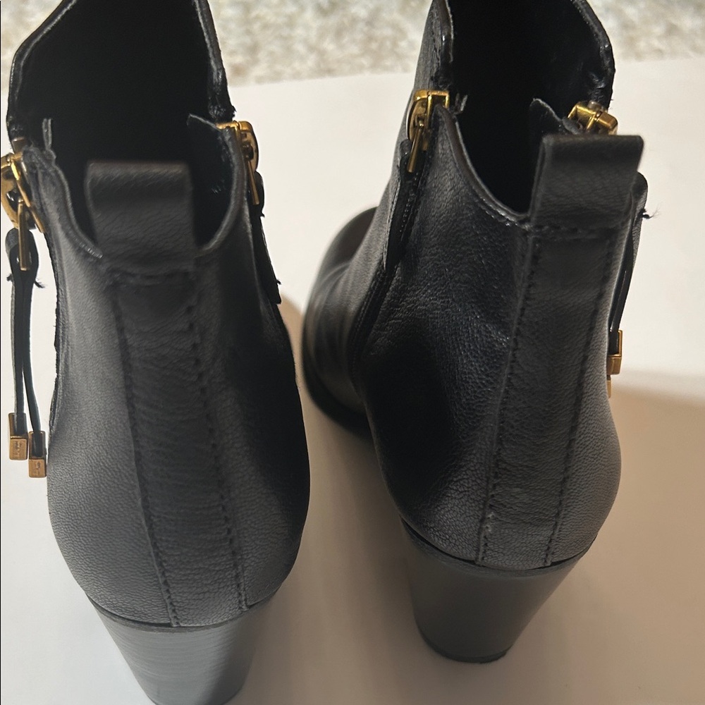 Franco Sarto Black Ankle Booties with Gold Zipper - Picture 4 of 10